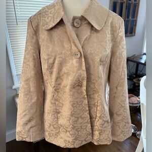David Brooks Beige Floral Brocade  Blazer Light Shoulder Pads